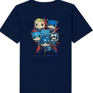 Funko Pop! Marvel Captain America T-Shirt Crew Neck Blue Size S New